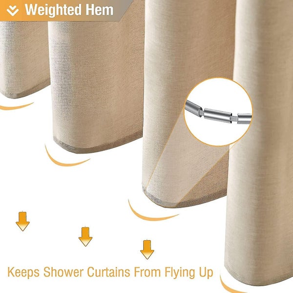 180 X 180 Cm - Beige/cream Fabric Shower Curtain, Textured Heavy Duty Polyester Carousel 5
