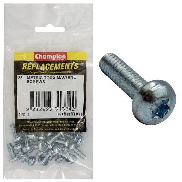 Champion M6 x 16mm Machine Screw -Pan -Tx -25pk Carousel 1
