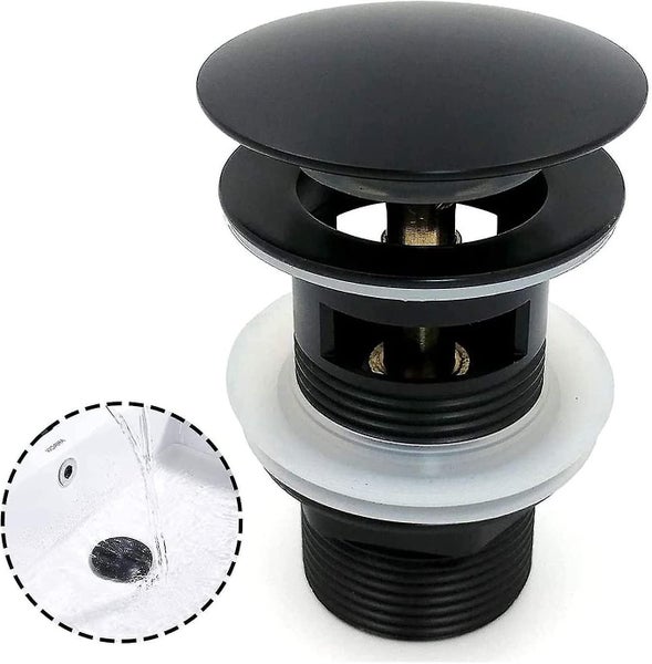 Black Sink Waste Basin, Chrome Pop Up Waste Large Area, Automatic Pop Up With Ov Carousel 1