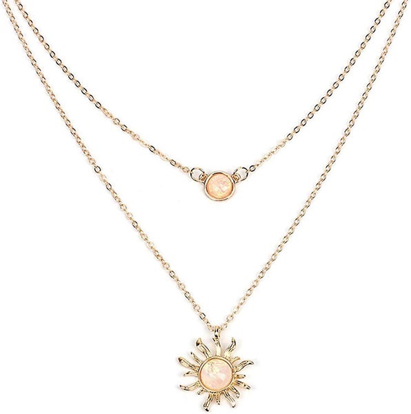 Double Chains Moon And Sun Layered Choker Necklace Sunflower Opal Pendant Neckla Carousel 1