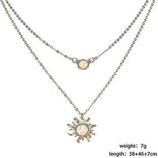 Double Chains Moon And Sun Layered Choker Necklace Sunflower Opal Pendant Neckla Carousel 2