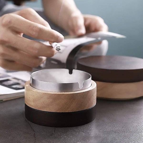 Ashtray For Outdoor Use With Lid, Ashtray Stainless Steel + Wood Carousel 1