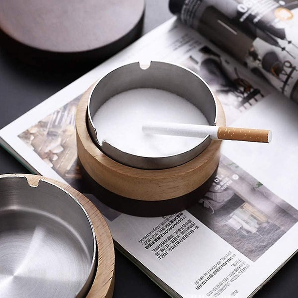 Ashtray For Outdoor Use With Lid, Ashtray Stainless Steel + Wood Carousel 2