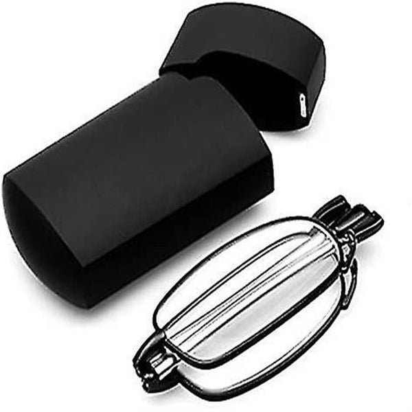 Compact Folding Reading Glasses Black With Flip Case Portable Rotation Eyeglass Carousel 1