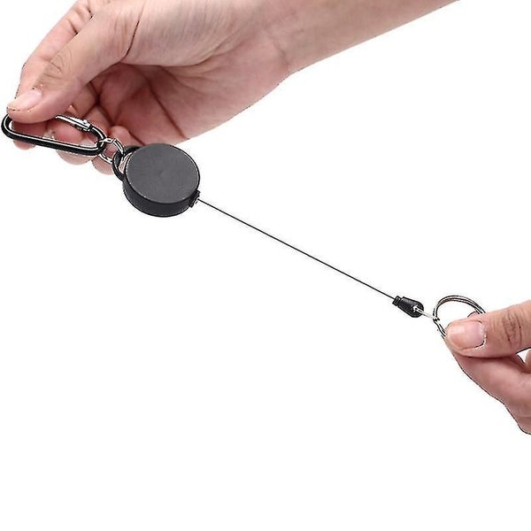 Black Retractable Key Chain Reel Steel Cord Recoil Belt Key Ring Badge Holder Carousel 1