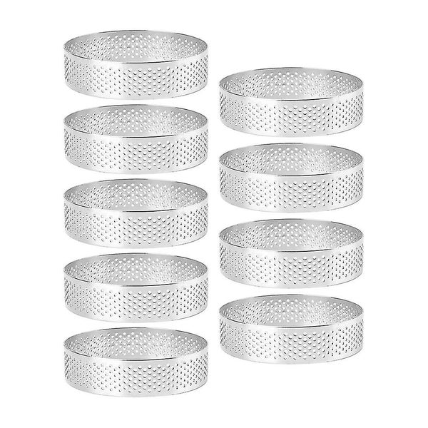 9 Pack Round Tart Ring, Mousse Rings, Stainless Steel Heat-resistant Perforated Carousel 1