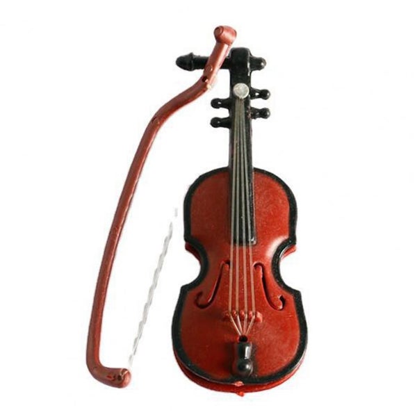 Violin Ornament Easy-cleaning Mini Dollhouse Violin 1/12 Scale Carousel 1