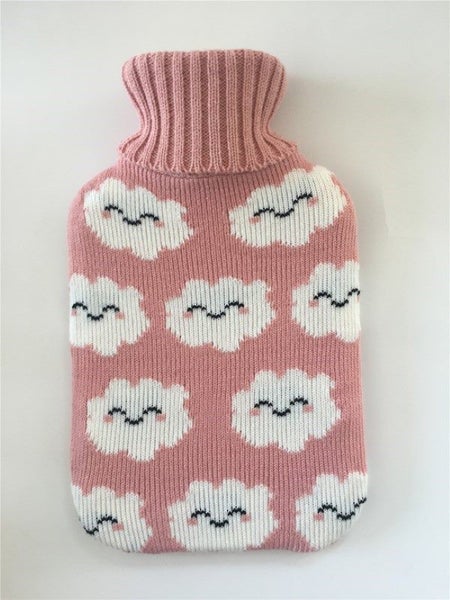 Knit Hot Water Bottle Cover - Pink Clouds Carousel 1