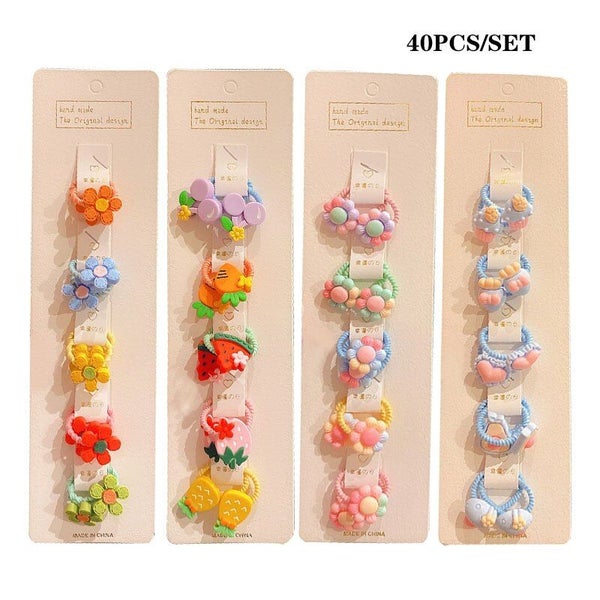 40Pcs/Set Colorful Flower Animal Girls Hairbands Sweet Fruit Elastic Carousel 1