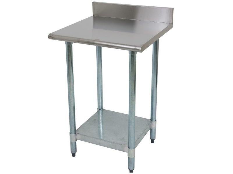0.6m Square Stainless Steel Worktop Bench with Splashback & Lower Shelf Carousel 1