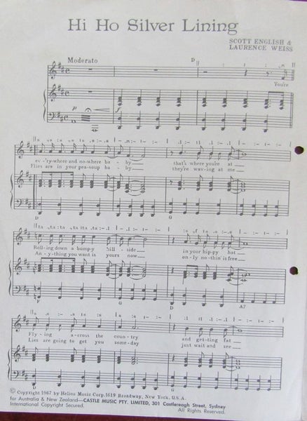 Jeff Beck Hi Ho Silver Lining Very rare sheet music Carousel 2