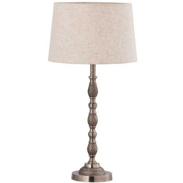Silver Antique Table Lamp- Natural Linen Carousel 1