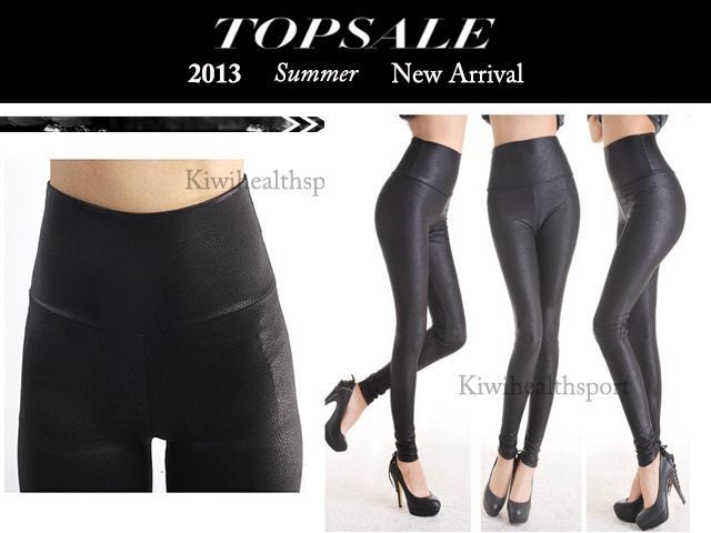 Black High Waist Leather Like Leggings,szie S