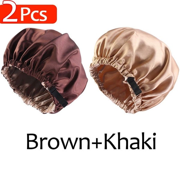2Pcs Set Large Satin Bonnet Silk Night Sleeping Cap Long Satin Bonnet Carousel 1
