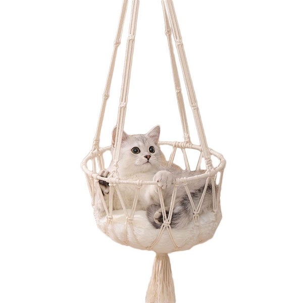 Cat Hammock Handwoven Hanging Cat Bed Tassel Design for Kittens Sleeping Carousel 1