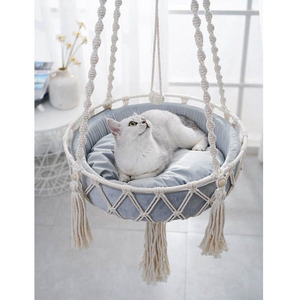 Cat Hammock Handwoven Hanging Cat Bed Tassel Design for Kittens Sleeping Carousel 4