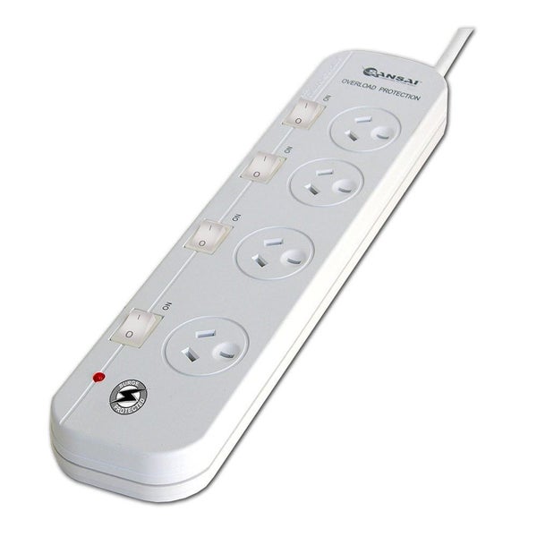 Sansai 4-Way Individually Switched Power Board Overload Surge Protection 1m Cord Carousel 1