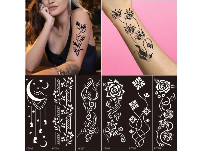 Tattoo Stencils For Temporary Tattoo Black PET Hollow Tattoo Templates Carousel 1