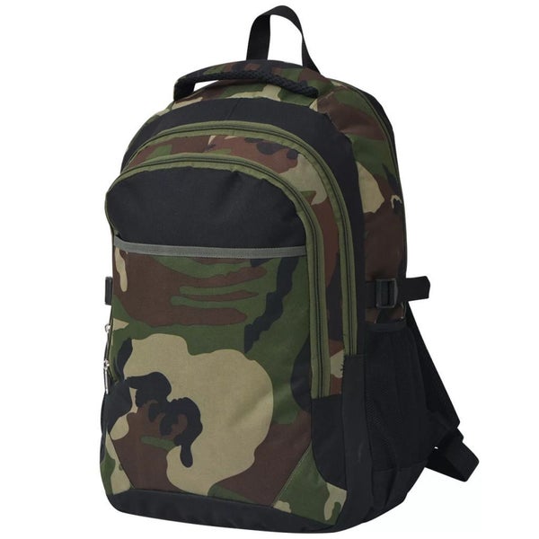 vidaXL School Backpack 40 L Black and Camouflage Carousel 1