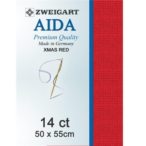 Zweigart Aida 14ct 50x55cm Xmas Red Carousel 1
