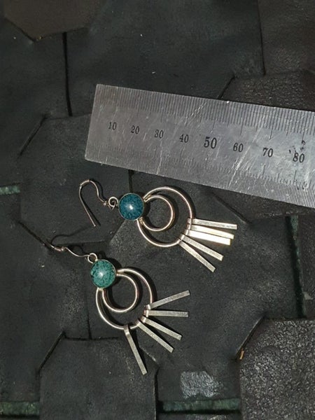 Vintage Silvertone Bohemian Turquoise Drop Earrings Carousel 4