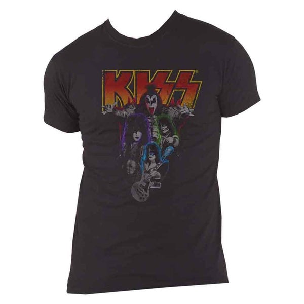 KISS T Shirt Neon Group Shot Band Logo new Official Mens Black Carousel 4