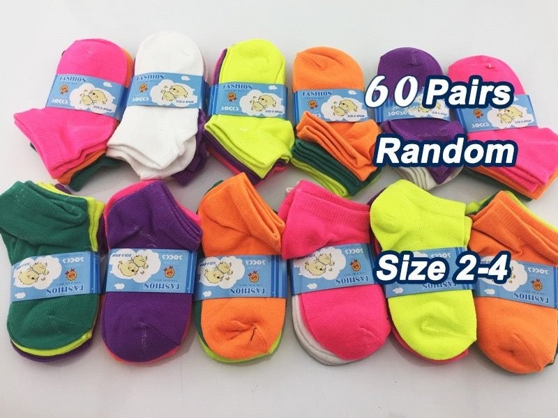 (60 Pairs) Candy Colour Kids' Ankle Socks 2 - 4 Carousel 1