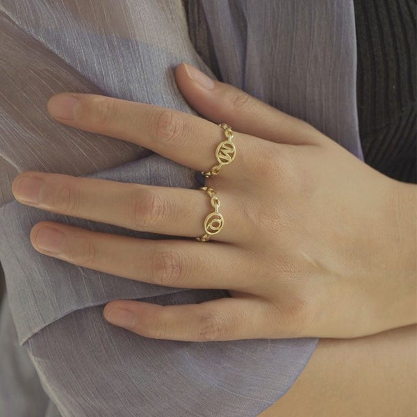 Letter Chain Rings Adjustable Opening Rings for Women Girls -Z Carousel 8