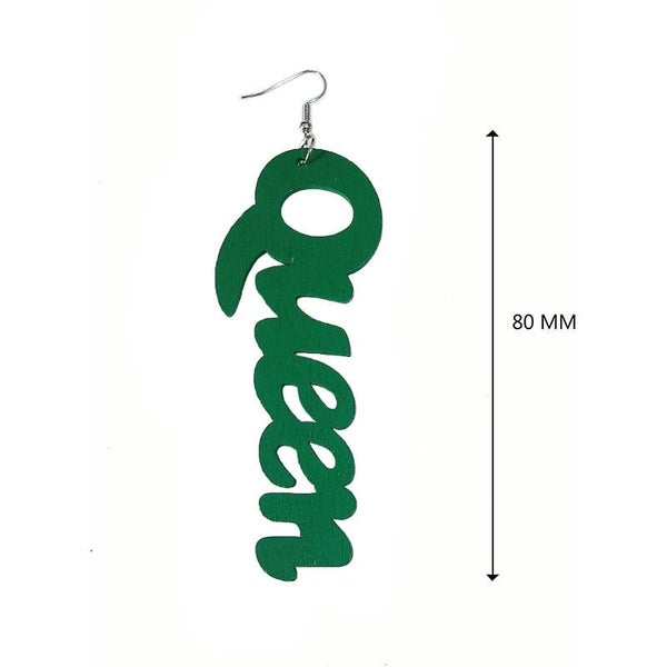 Queen Wood Dangle Pierced Earrings -Green Carousel 2