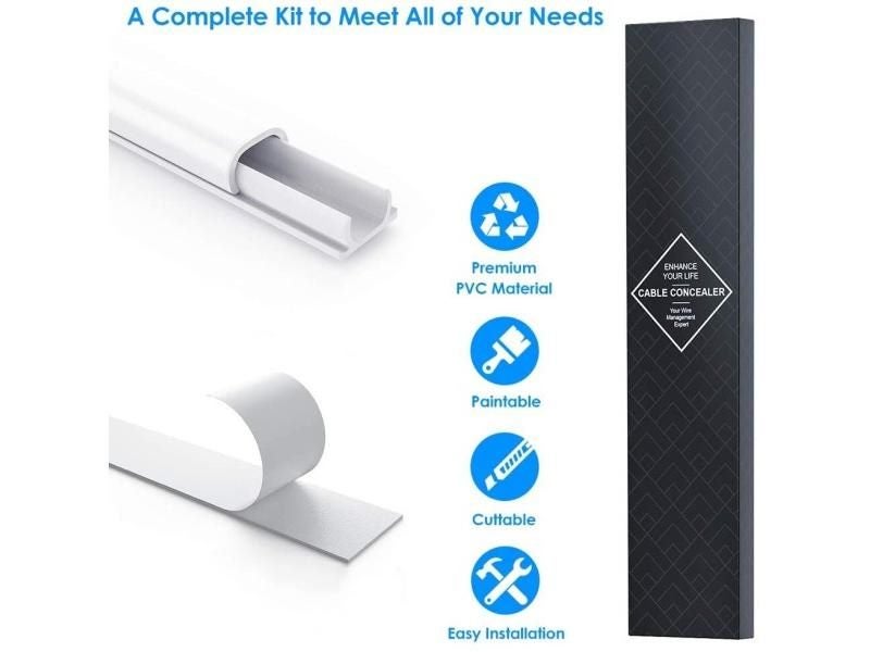 Mini Wire Hider Wall PVC Cable Concealer Channel 0.5"×0.35" White Carousel 1