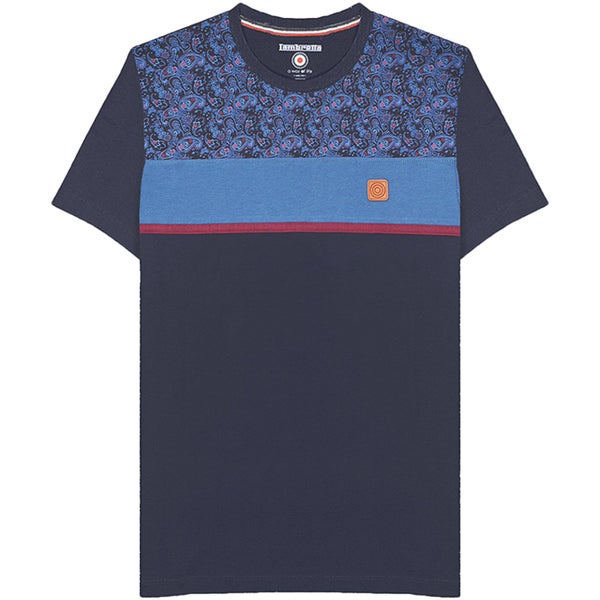 Lambretta Mens Paisley Panel Short Sleeve T-Shirt - Navy - S Carousel 1