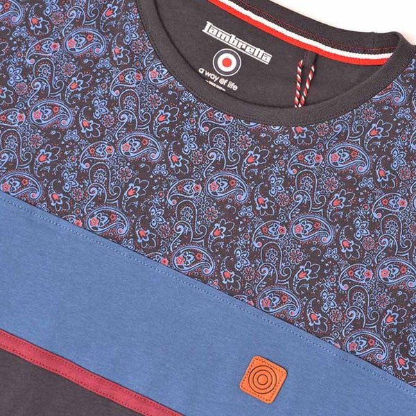 Lambretta Mens Paisley Panel Short Sleeve T-Shirt - Navy - S Carousel 2