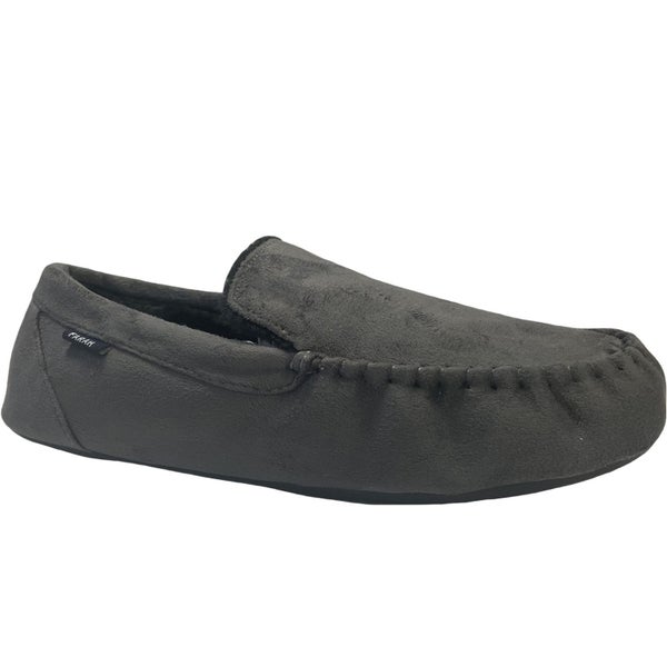 Farah Mens Fawsley Cushioned Faux Fur Moccasin Slippers - Charcoal - 11-12 UK Carousel 1