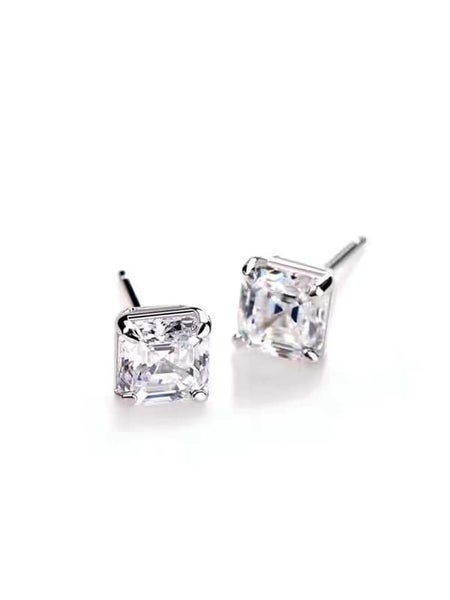 925 Sterling Silver Bevelled Square Cut Diamond Earrings Carousel 1