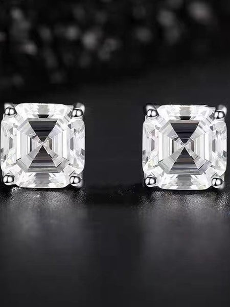 925 Sterling Silver Bevelled Square Cut Diamond Earrings Carousel 2