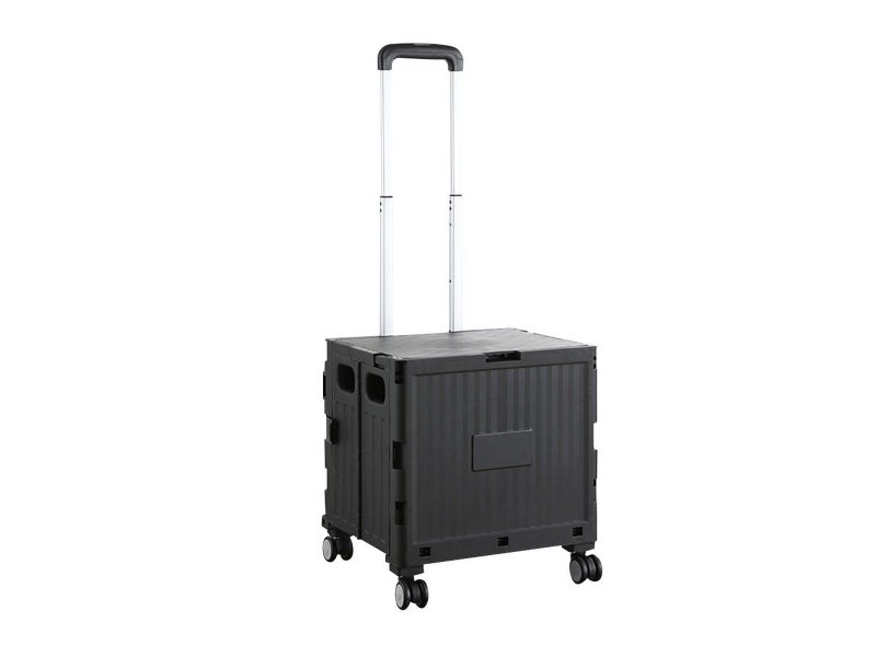 Folding Utility Cart Rolling Crate Handcart with Lid for Camping Shopping Black Carousel 1