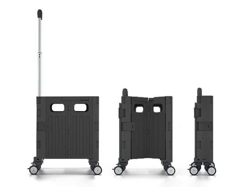 Folding Utility Cart Rolling Crate Handcart with Lid for Camping Shopping Black Carousel 2