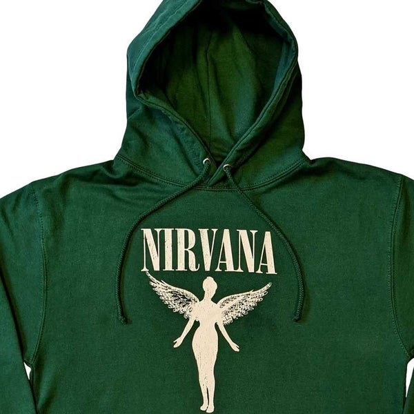 Nirvana Hoodie Angelic Mono Band logo new Official Unisex Green Pullover Carousel 2