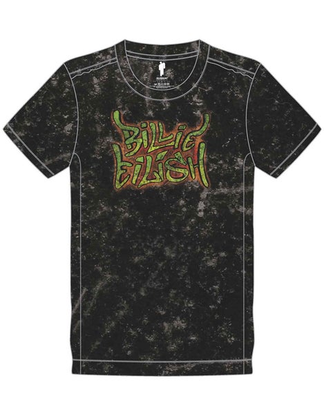 Billie Eilish T Shirt Graffiti Logo new Official Unisex Black Snow Wash Carousel 1