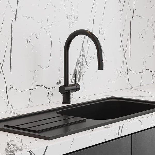 DELETED LINE - LIVE GOOSENECK KITCHEN MIXER WITH PULL OUT SPRAY BLACK Carousel 2