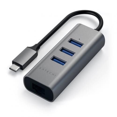 SATECHI Aluminum 2-in-1 3 Port USB Hub & Ethernet 3x USB-C USB3.0 - 1x Ethernet Carousel 1