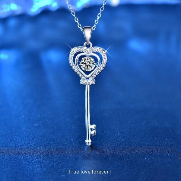 1ct Moissanite Diamond Pendant Key Necklace S925 Silver 18K Gold Plated63617778765443111