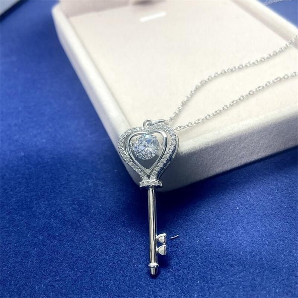 1ct Moissanite Diamond Pendant Key Necklace S925 Silver 18K Gold Plated63617778765443112
