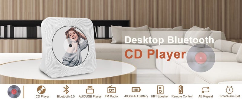 Portable CD Player 4000mAh Bluetooth Music Player with HiFi Speaker Carousel 2