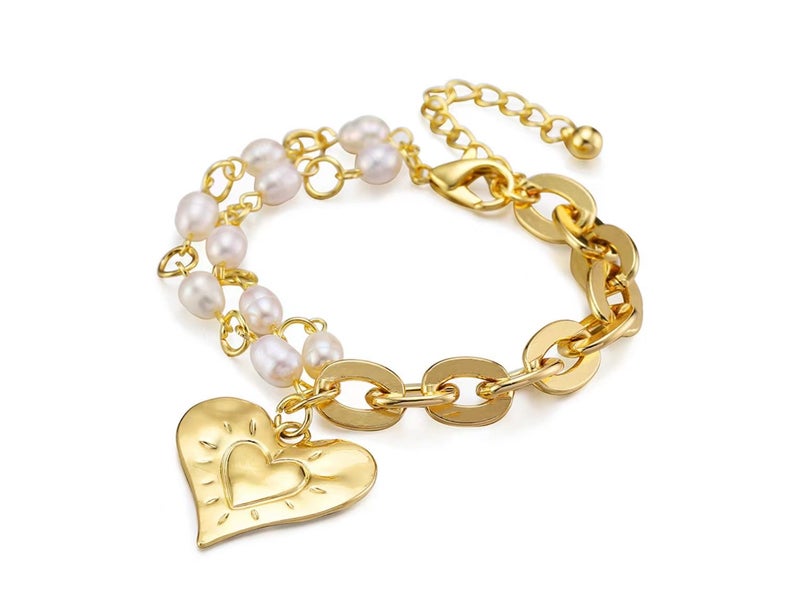 Bracelet Heart Pendant Pearl 18K Gold Plated Bracelet Carousel 1