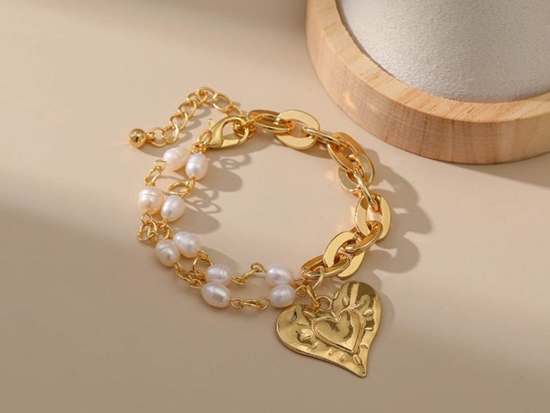 Bracelet Heart Pendant Pearl 18K Gold Plated Bracelet Carousel 2