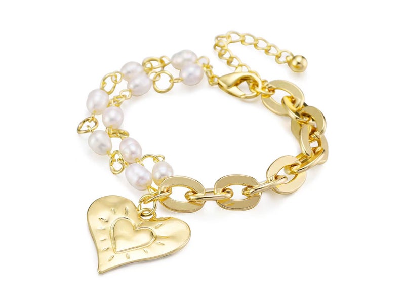 Bracelet Heart Pendant Pearl Chain 18K Gold Plated Bracelet Carousel 1