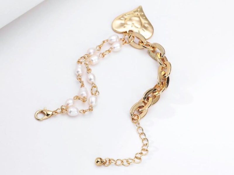Bracelet Heart Pendant Pearl Chain 18K Gold Plated Bracelet Carousel 2