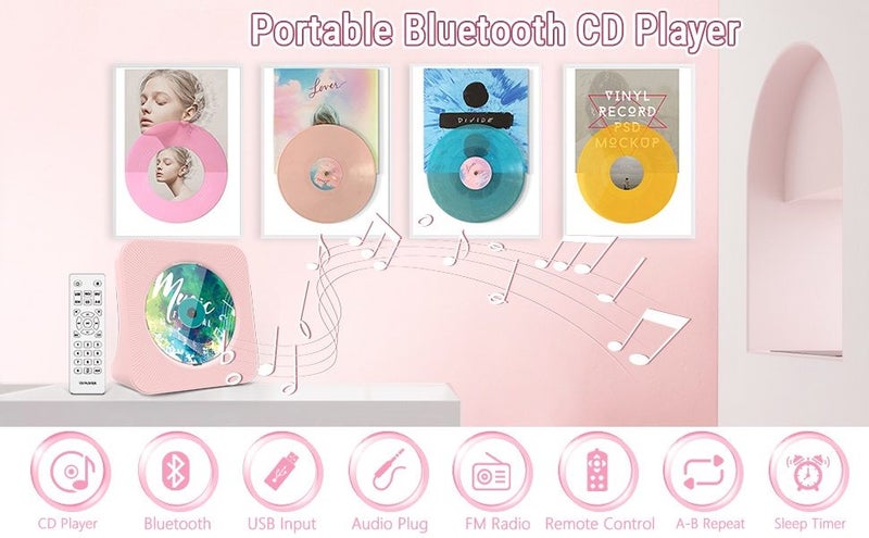 Portable Bluetooth CD Player 4000mAh Music Player HiFi Speaker Remote Control Carousel 2