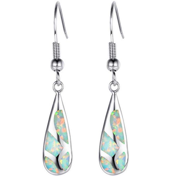 925 Sterling Silver Opal Drop Earrings "Leland" (White) Carousel 1